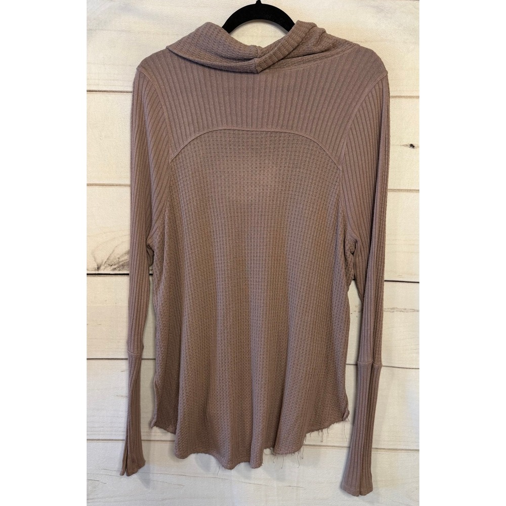 We The Free Waffle Knit Cowl Neck High Low Hem Long Sleeve‎ Top Mauve Medium - Picture 2 of 6
